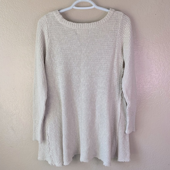 Anthropologie Ruby Moon Boho Cream Textured Exposed Hem Pullover Sweater Size M - Picture 2 of 7